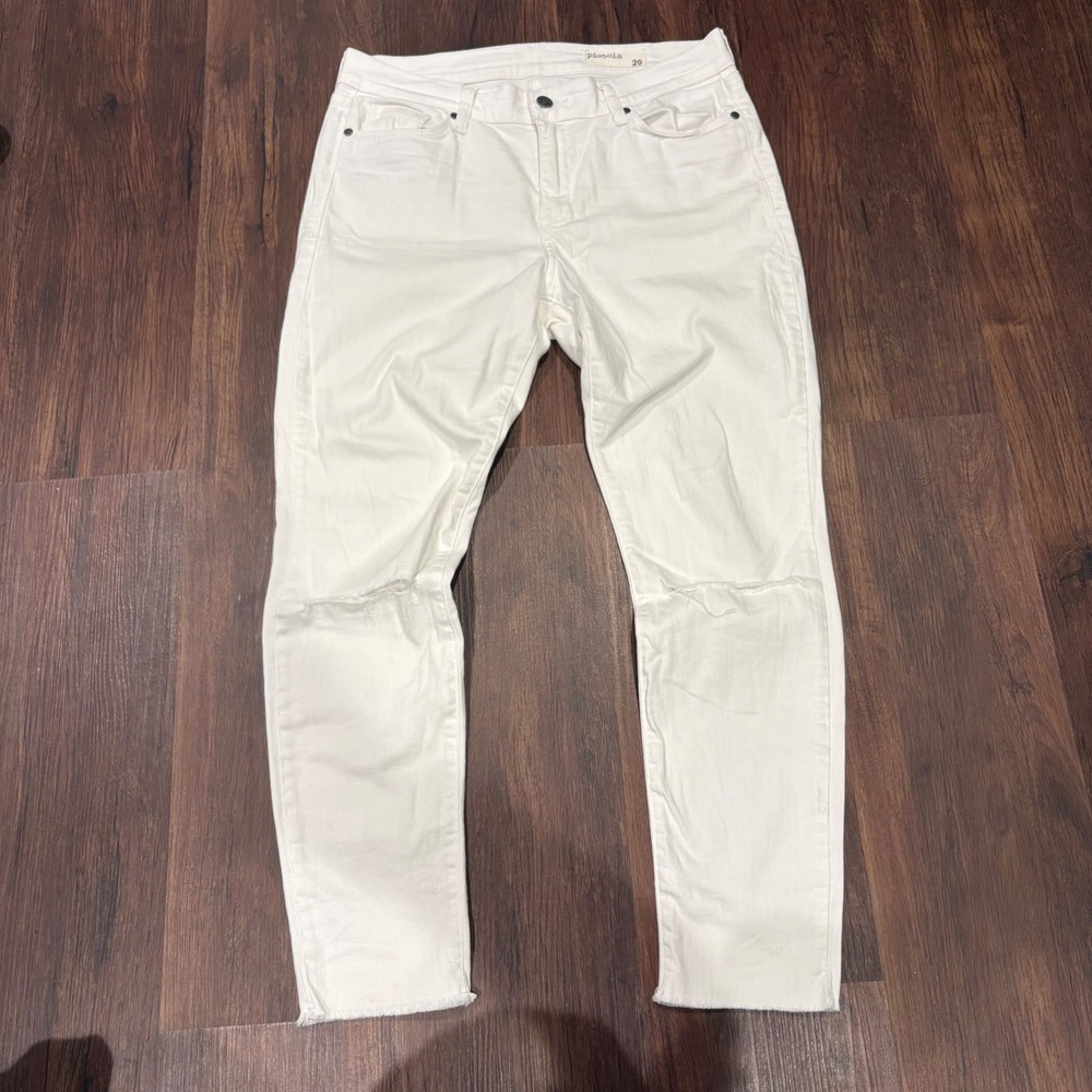 Distressed White Ripped Skinny Jeans Pistola Streetwear Raw Hem Frayed Sz 29